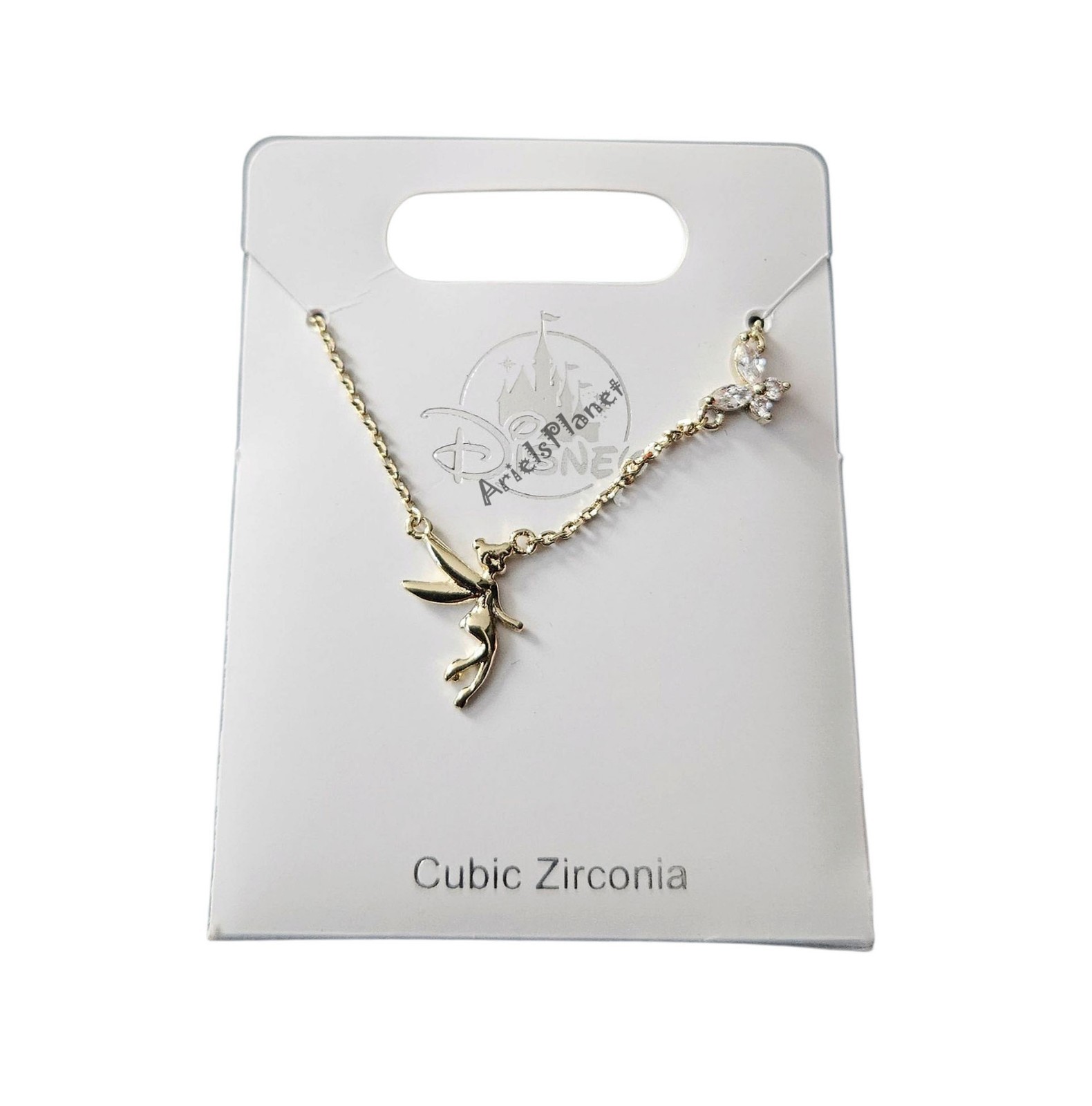 Disney Parks Peter Pan Tinker Bell & Butterfly Cubic Zirconia Gold Tone Necklace