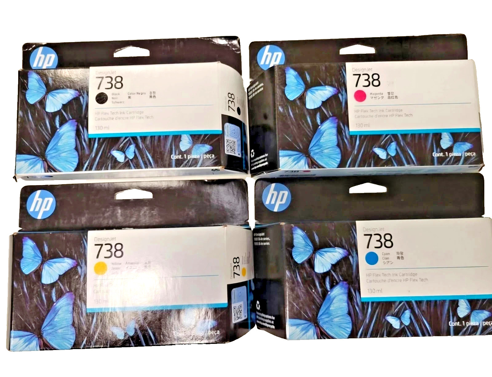 NEW GENUINE SET 4 HP 738 130ml Ink Cartridges 676M6A 676M7A 676M8A 498N8A 2027