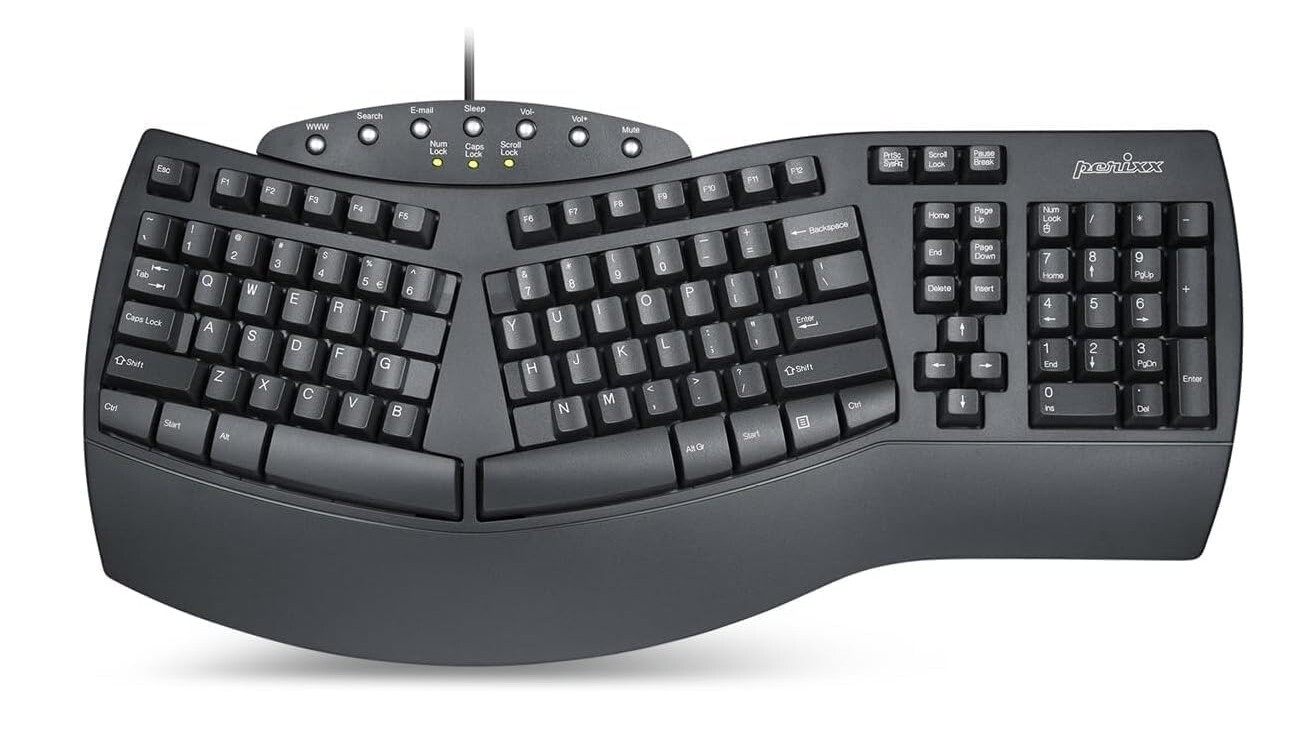 Perixx PERIBOARD-512B Wired Ergonomic Split Keyboard with Wrist Rest USB Black