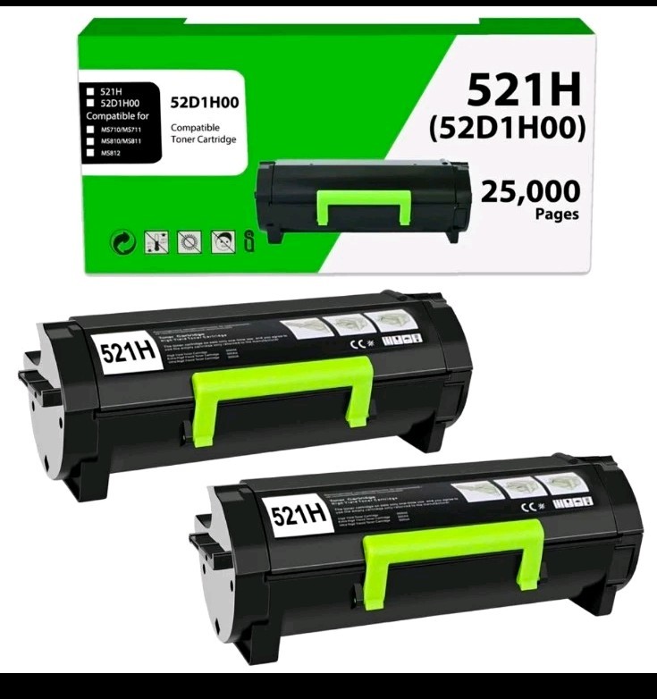 (2pack) LCC 521H 52D1H00 Black Compatible Laser Toner for Lexmark MS710 MS810