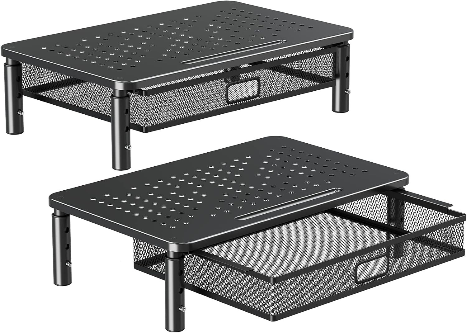 2 Pack Monitor Stand Riser with Drawer, 3 Height Adjustable with Larger Storage