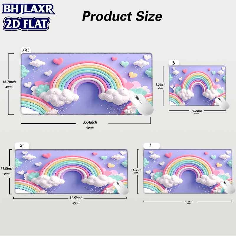 1pc 2D Flat Extended Kawaii Rainbow Cloud Heart Mouse Pad, HD Digital Printing