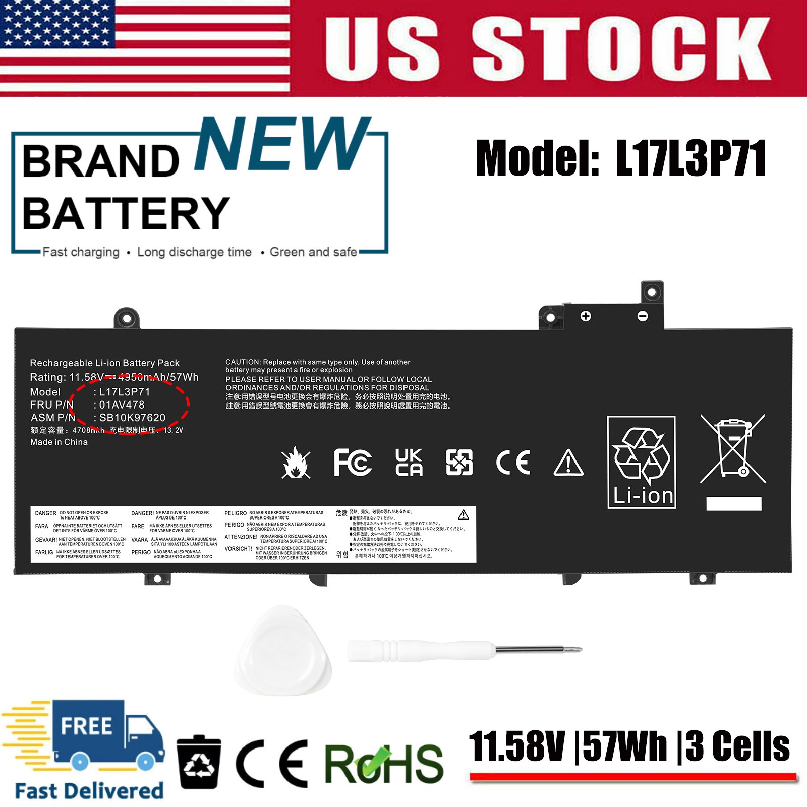 01AV478 Battery For Lenovo ThinkPad T480s L17L3P71 L17M3P71 01AV479 01AV480