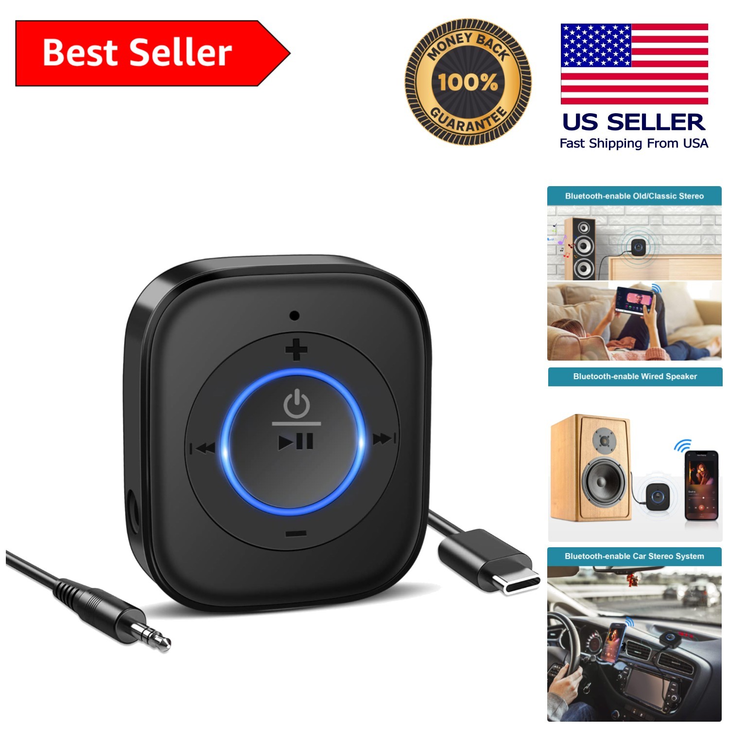 Bluetooth V5.4 Receiver for Old Speakers - 20-Hour Battery Life, Dual Connection