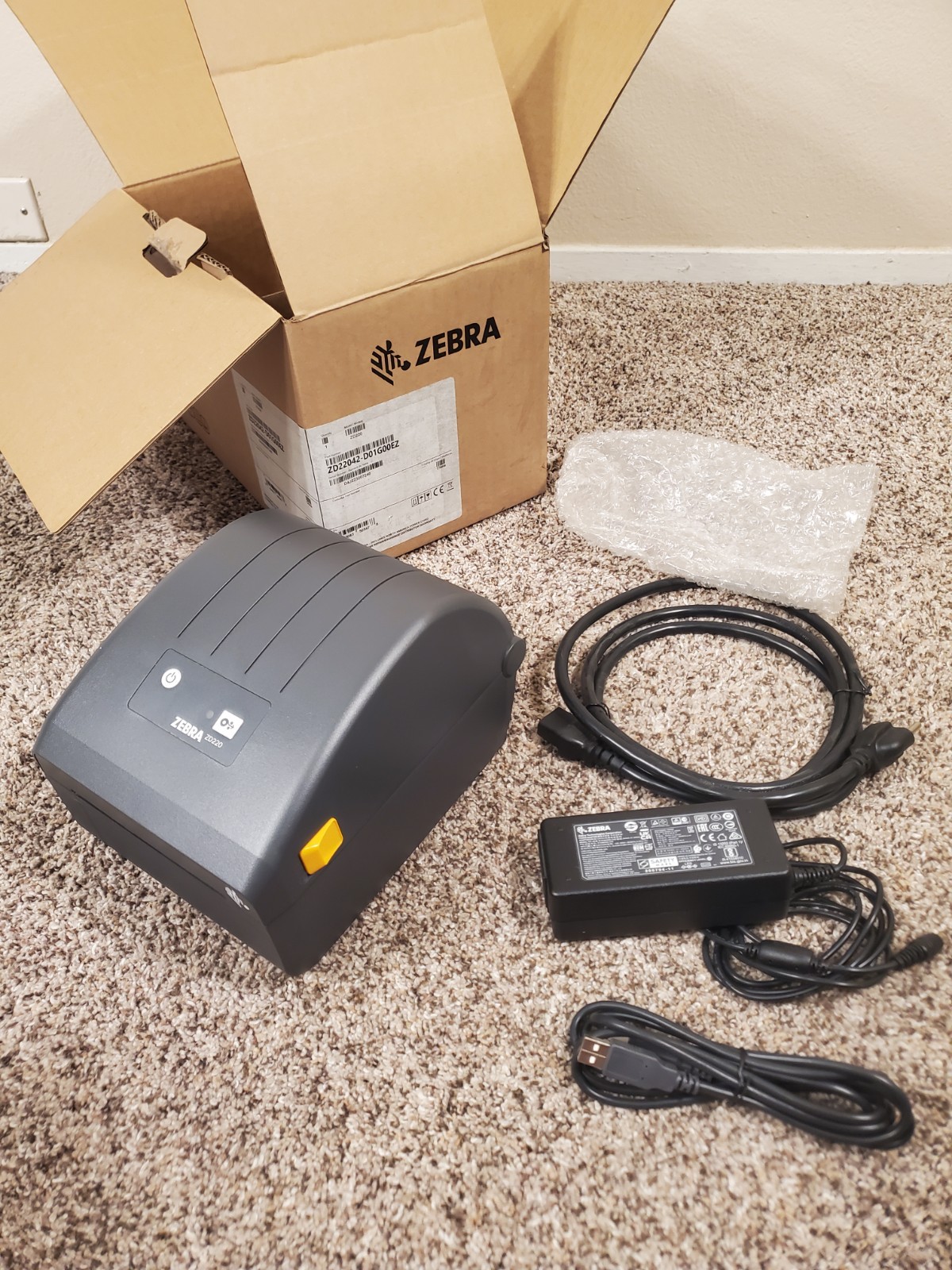 Open Box Zebra ZD220d 203dpi Mono USB Label DT Printer ZD22042-D01G00EZ