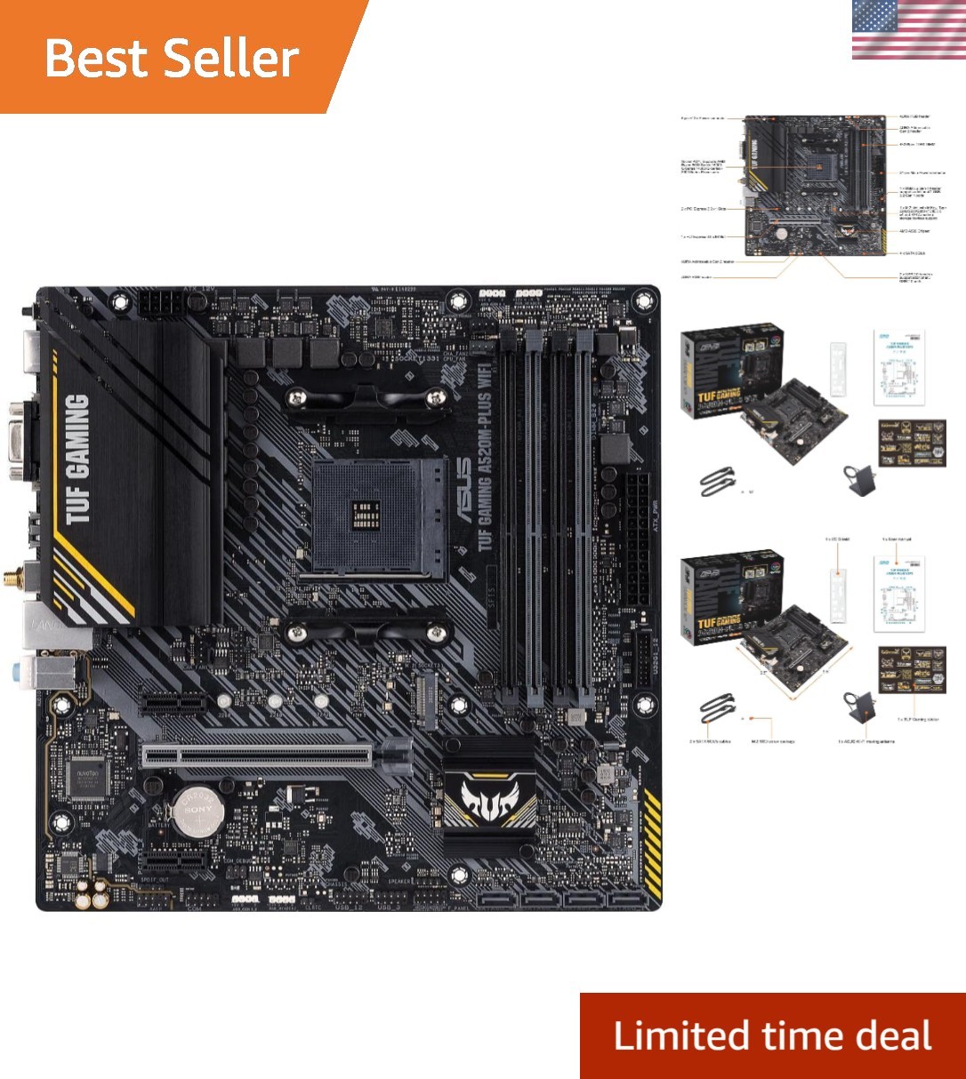 Compact A520M-PLUS WiFi MicroATX Motherboard with Extensive Connectivity Options