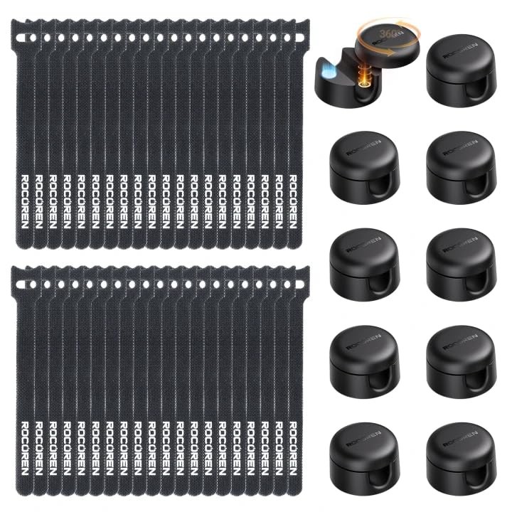 50‑Pack Rotatable Cable Clips & Cord Straps Cable Management Kit
