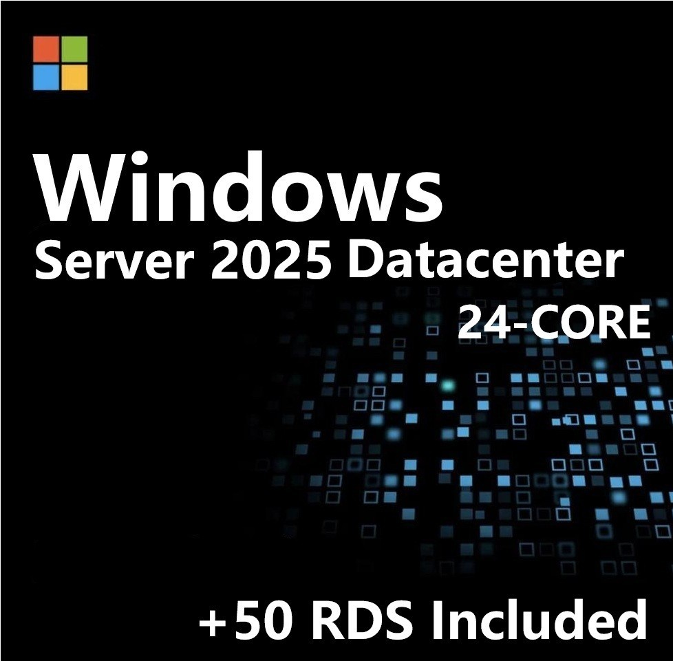 Windows Server 2025 DATACENTER✔ 24-CORE✔ 10 CALs✔ 50 RDS/RDP CALs✔ EP2-25167