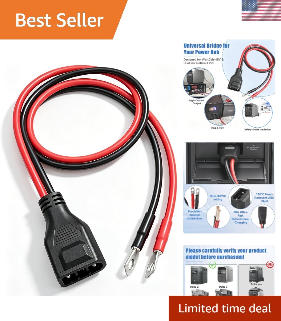 Durable 8AWG 50A PPS Cable - Fast Charge & Universal Compatibility for EcoFlow
