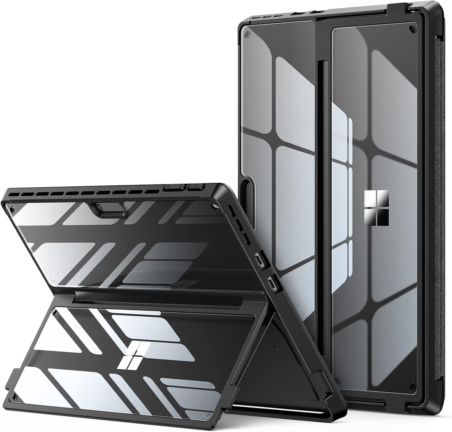 INFILAND Surface Pro 11/10/9 Case, Crystal Clear 01-Mysterious Black 