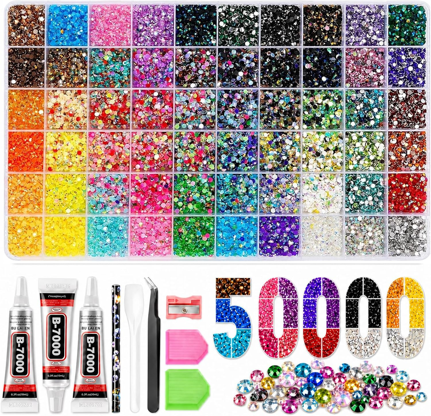 50000Pcs Ultimate Bedazzling Kit with Rhinestones, 60 Colors 3Mm Flatback Resin