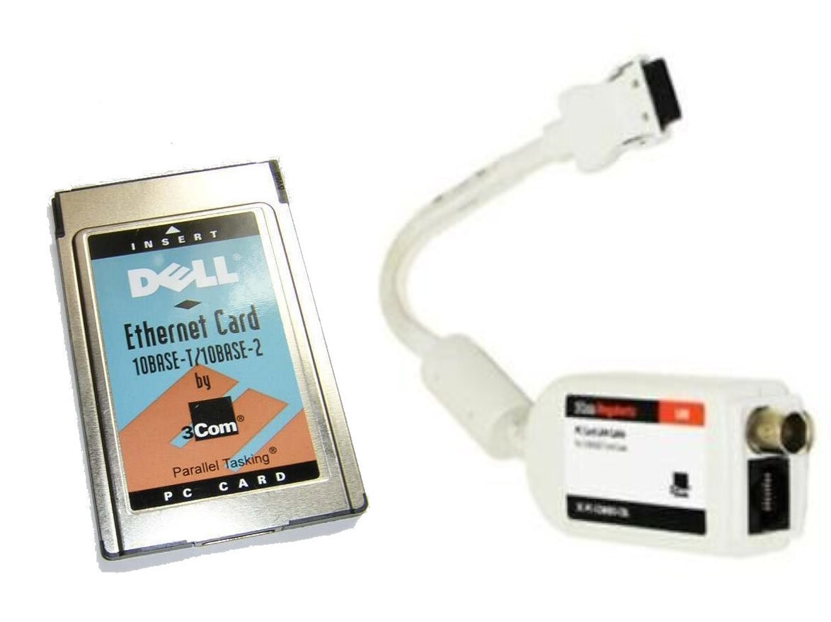3Com EtherLink III PCMCIA Ethernet LAN PC Card 3C589C + Dongle Cable Dell