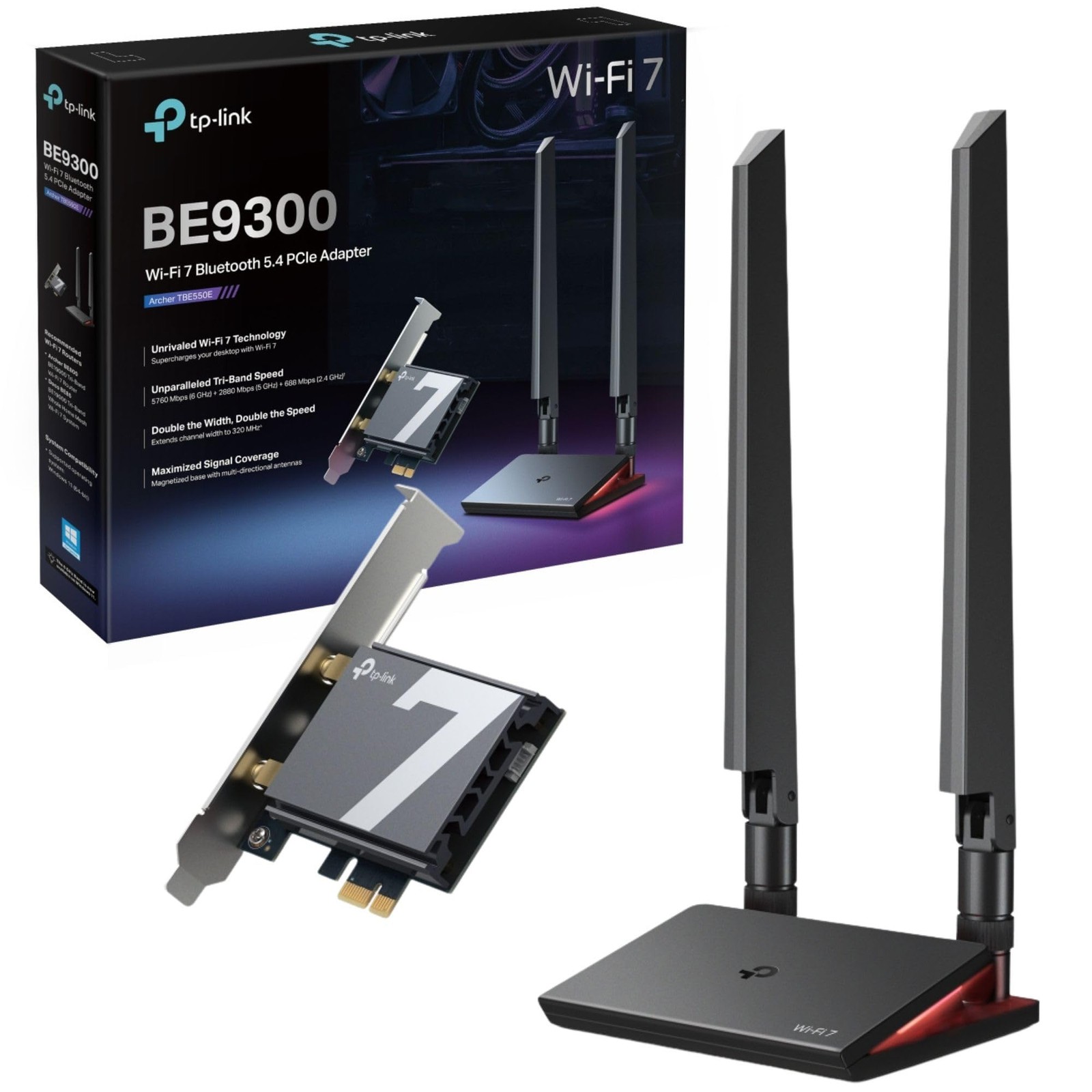 TP-Link Archer TBE550E WiFi 7 Card BE9300 Mbps Wireless Bluetooth 5.4 PCIe Netwo