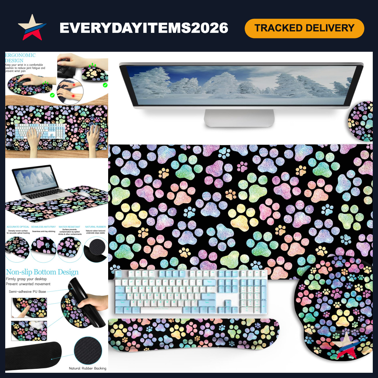 XXL Dog Paw Mouse Pad Set - Large Desk Mat, Cute Office Decor for Home & Office