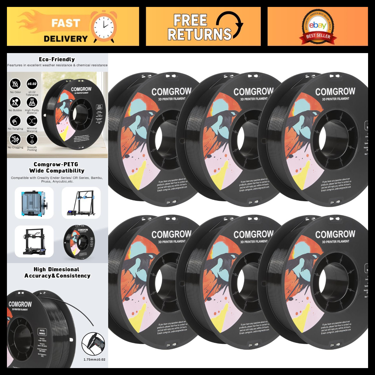 High-Quality PETG 3D Printer Filament 1.75mm - Strong, Durable, Easy to Print