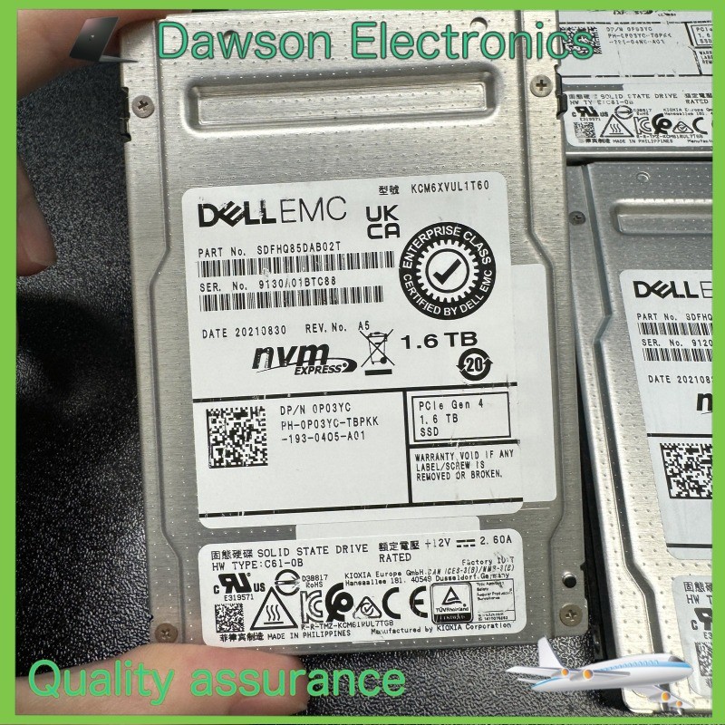 0P03YC Dell 1.6TB PCIe Gen4 NVMe Mixed Use SED/FIPS 2.5in SSD KCM6XVUL1T60 P03YC