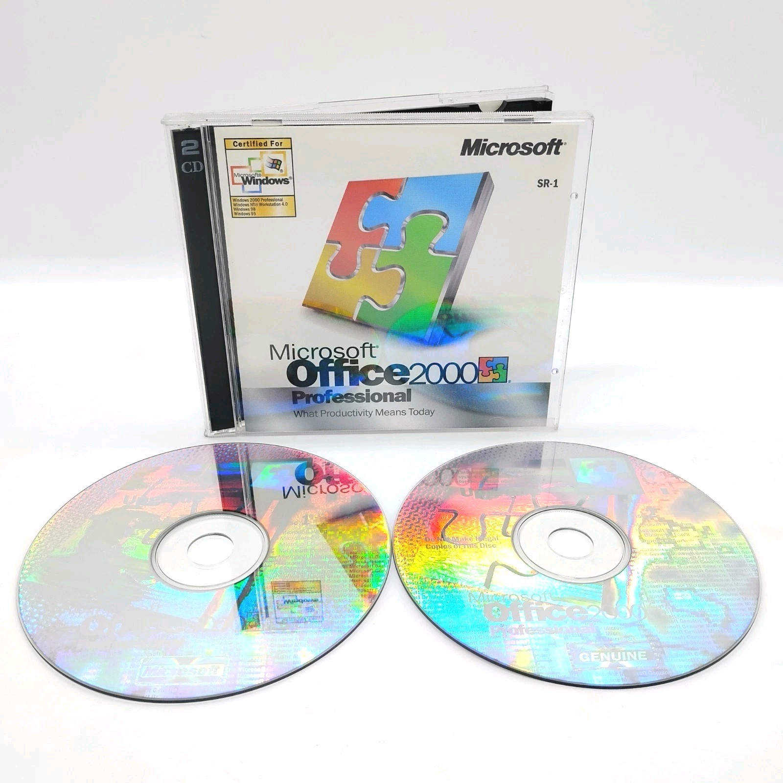 Microsoft Office 2000 Professional (CD, 2-Disc Set) w/ Product Key, VGC Discs