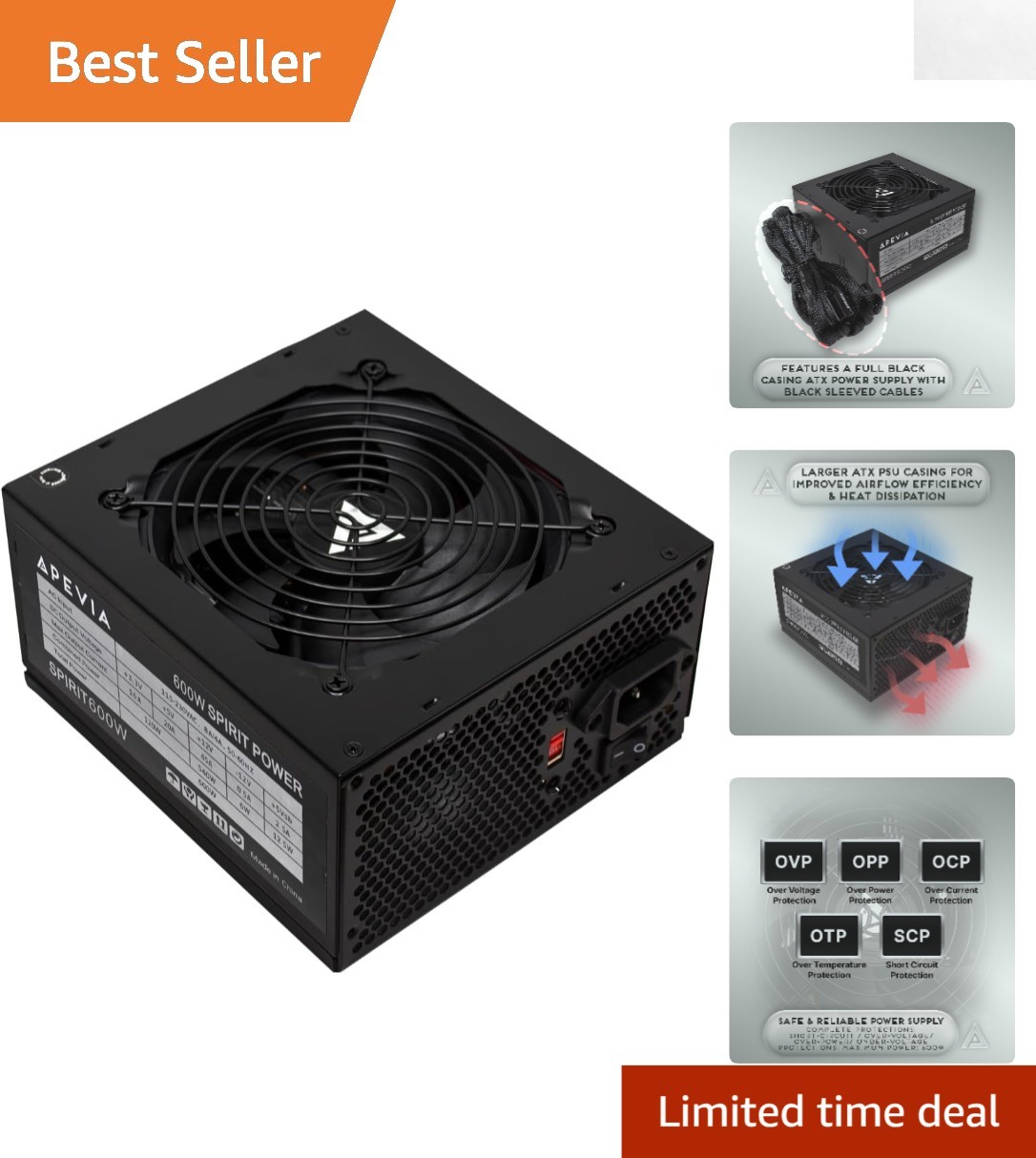 High-Performance 600W ATX Power Supply with Splitable Connectors & 120mm Fan