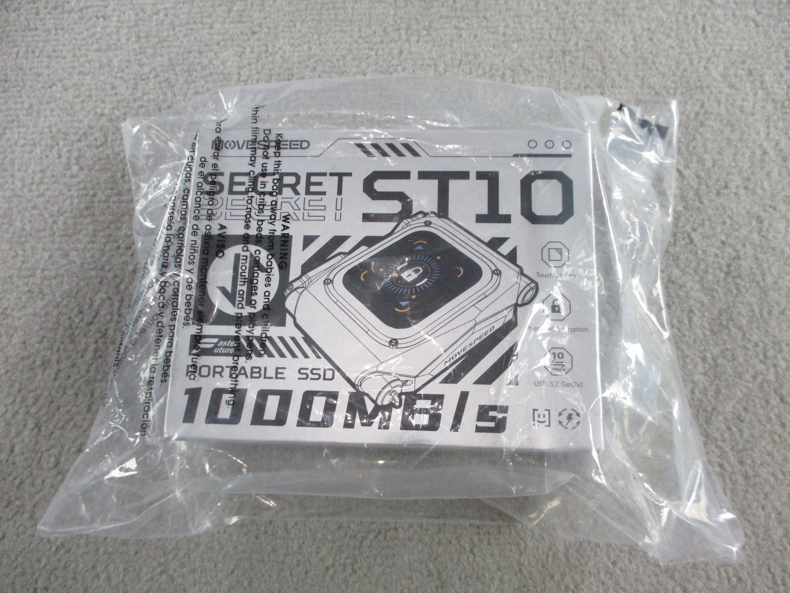 Movespeed Secret ST10 Portable SSD 1000 MB/s Touch Screen 1 TB Password Lock NEW