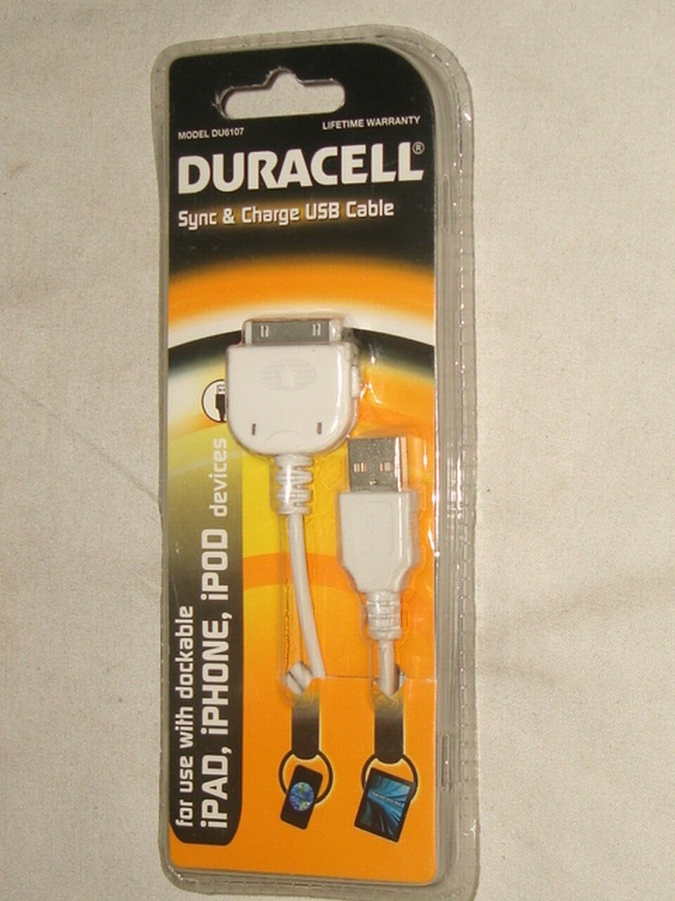 NEW Duracell DU6107 iPad/iPhone/iPod 30-Pin USB Sync and Charge Cable (DU6107)