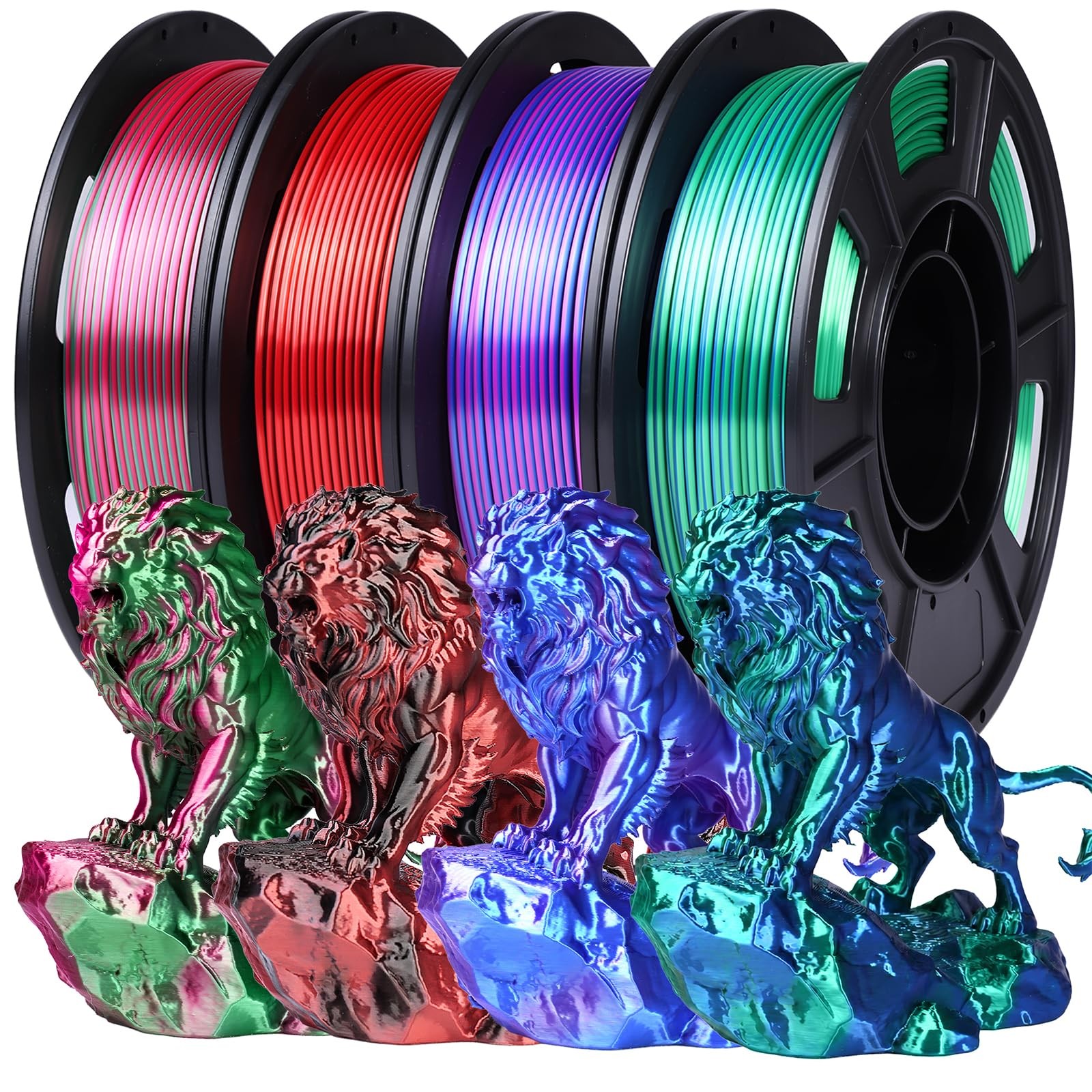 QFOUR 3D Printer Filament, Dual Color Silk PLA+ Filament 1.75mm, 4 x 250g | 3...