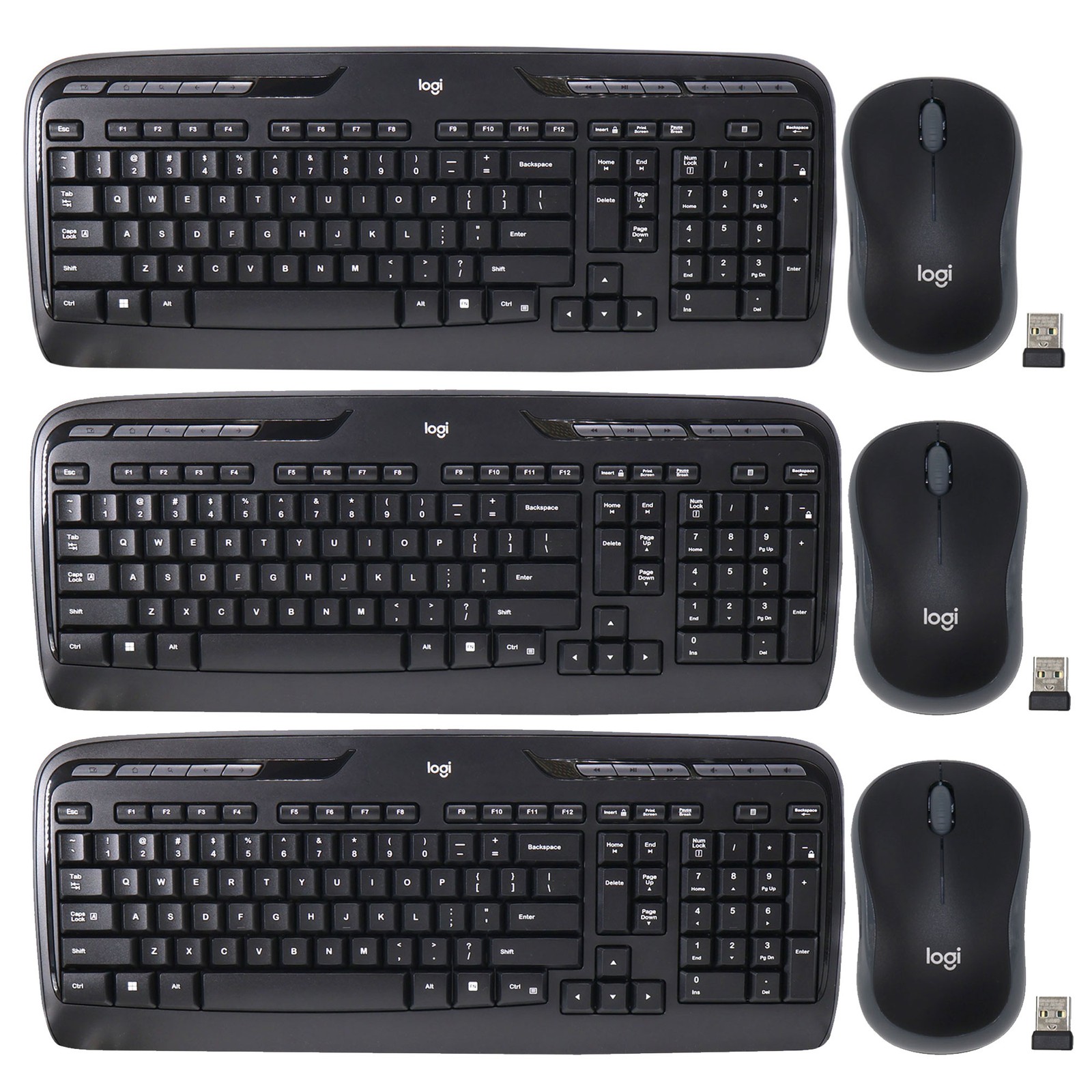 3x Logitech MK320 Full-size Wireless Membrane Keyboard and Mouse Bundle for PC