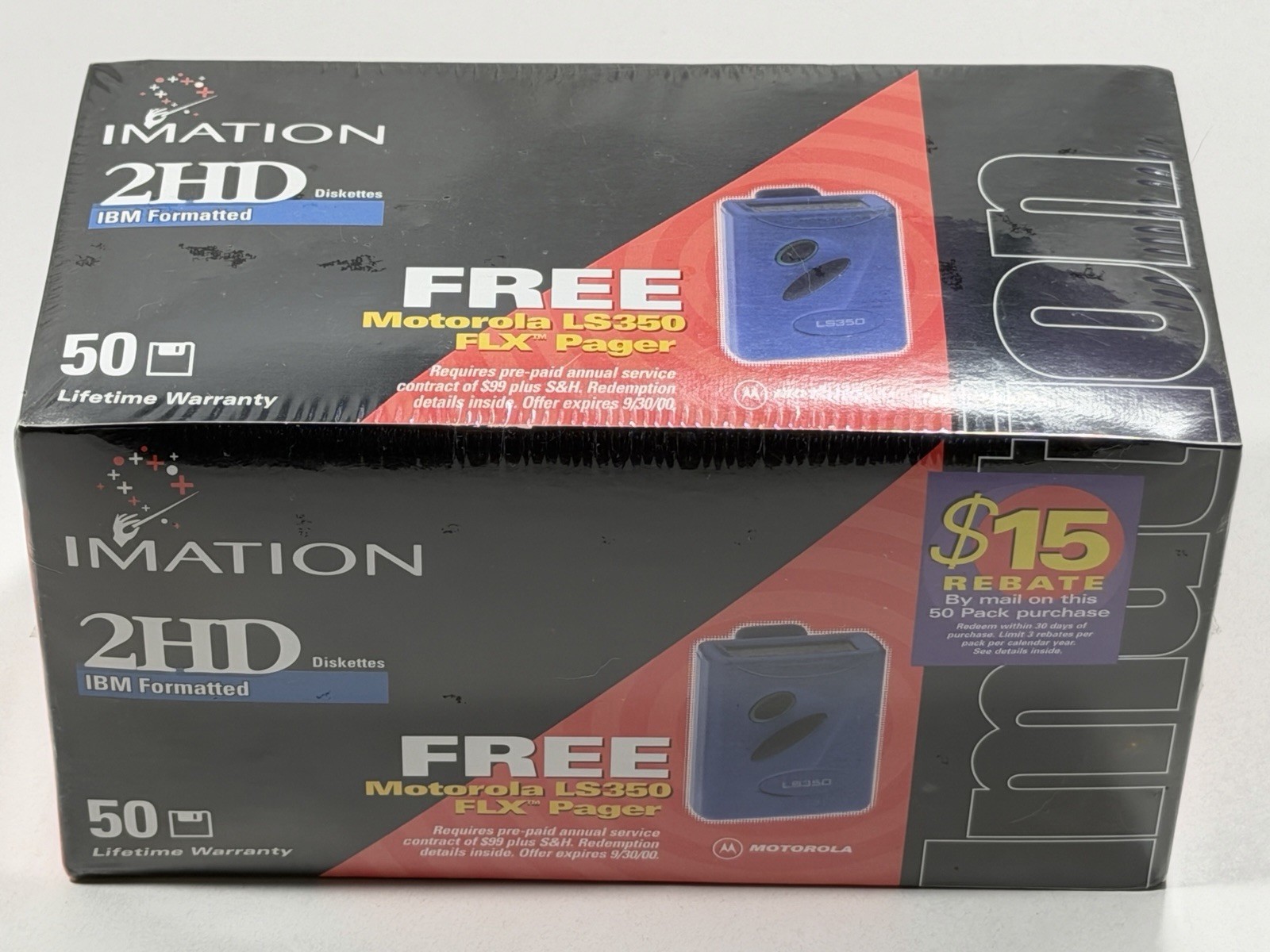 Factory Sealed Imation 50 2HD 3.5 Inch Diskettes IBM Floppy Motorola Pager Promo