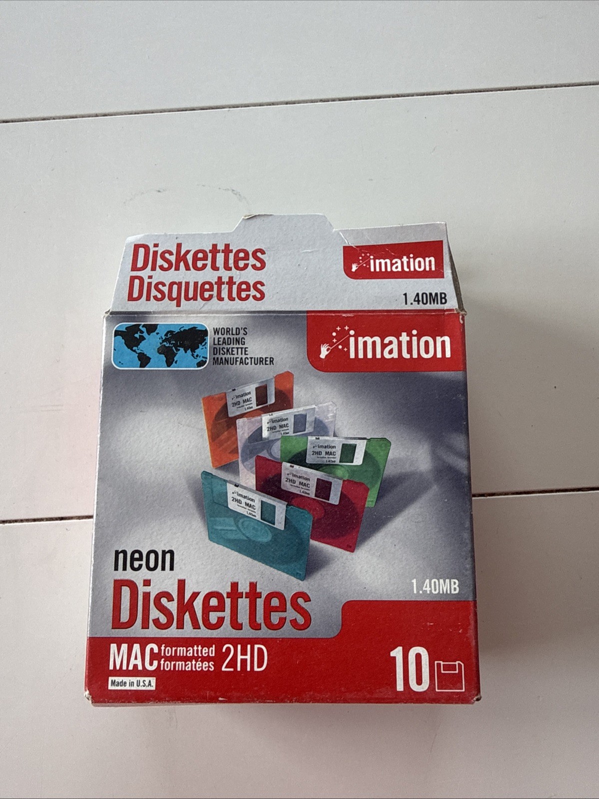 Imation Neon 3.5” Diskettes 10-pack 2HD MAC Formatted 2005 Open Box