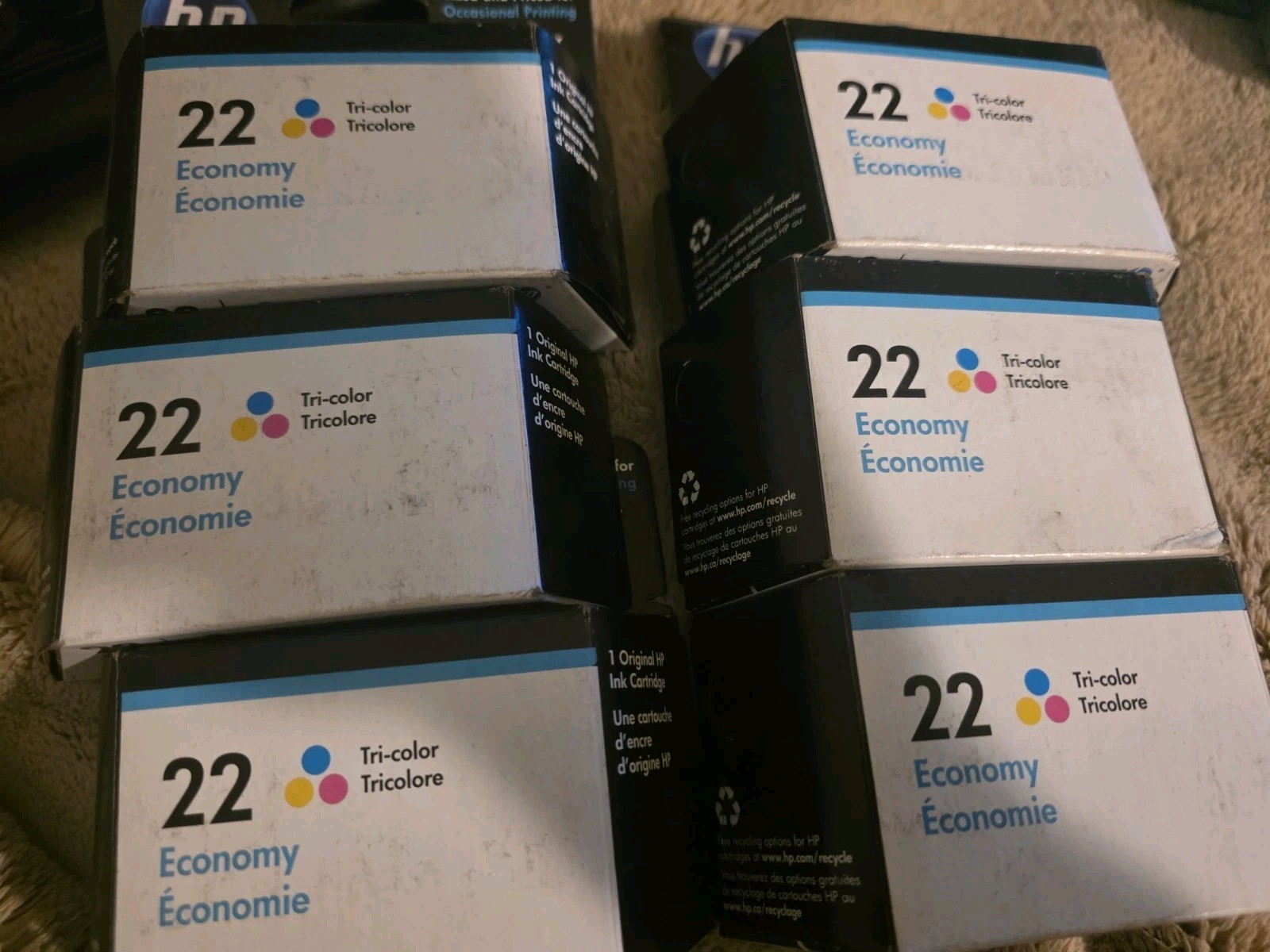 6PK HP 22 Tri-Color Ink Cartridge  Date 05/2022