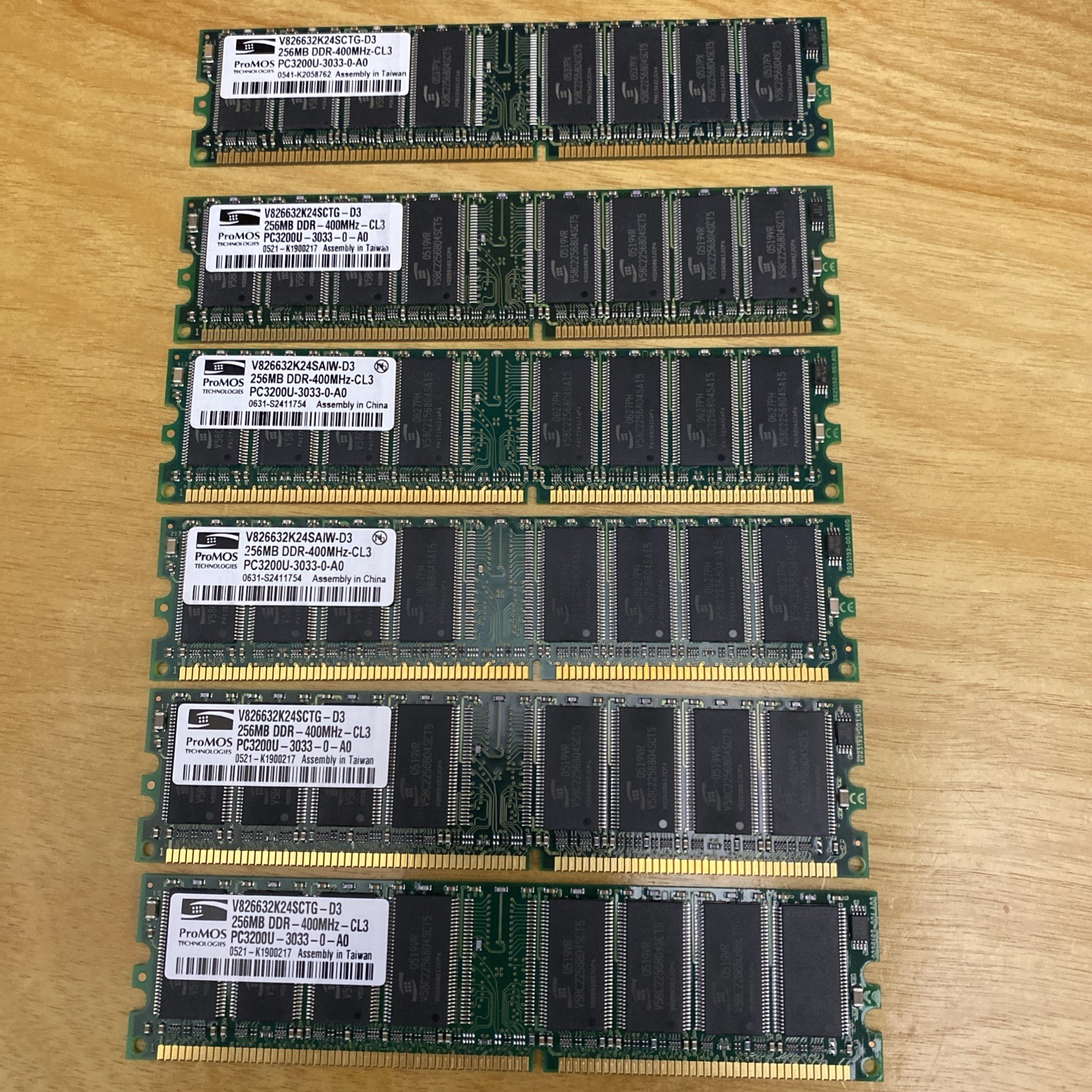 256MB DDR-4MHz CL3 PC3200U - 3033-0 A0 ProMOS Memory Ram (6x256MG)