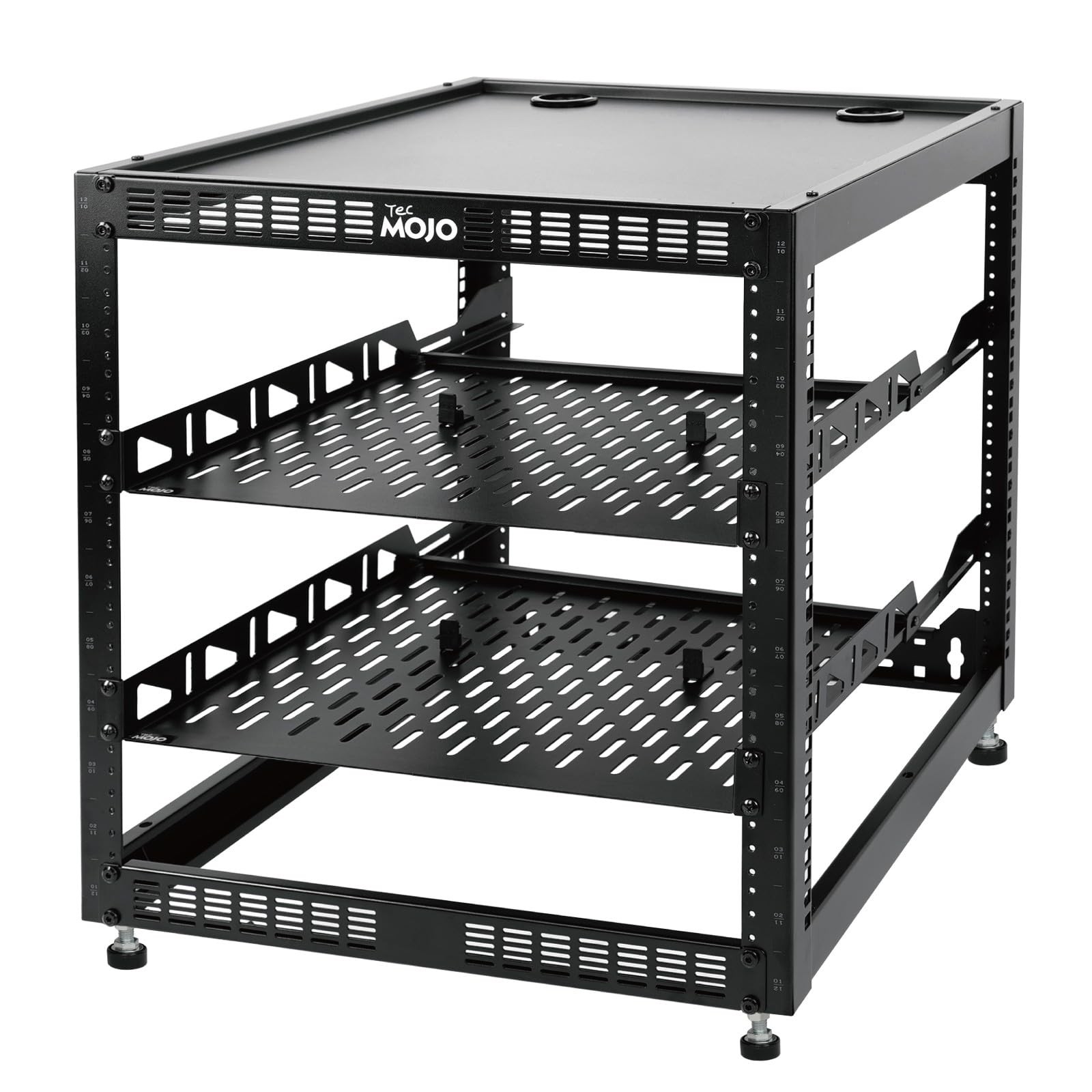 12U Open Frame Network Rack 19" Floor Standing Wall Mount 2 PCS 1U Shelves