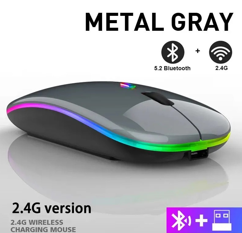 1pc Wireless RGB Gaming Mouse Rechargeable Bluetooth Mouse 3600DPI for Laptop PC