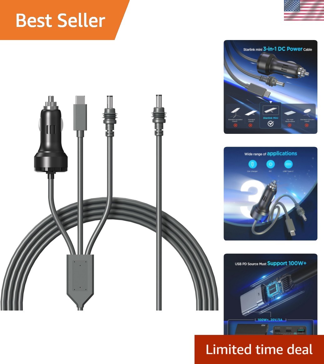 3 in 1 Starlink Mini Power Cable 16.4FT | Waterproof & High-Speed USB-C Charger