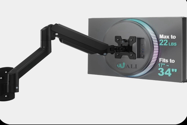 WALI GSWM001 Single Monitor Wall Mount Gas Spring Arm 32" 19.8lbs Black New