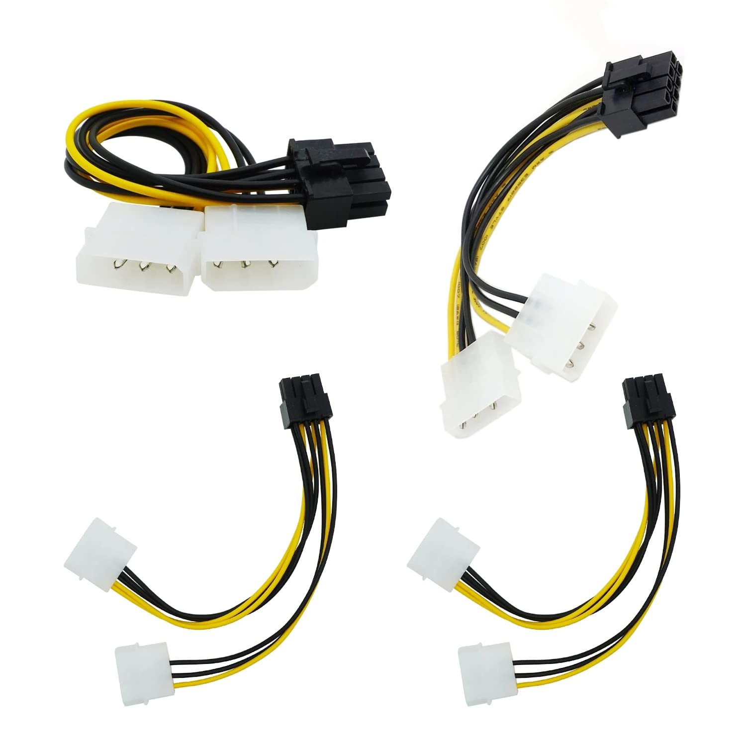 4 Pack 8-Pin PciE to Molex Dual 4-Pin Graphic Video Card Power Cord Y Splitter