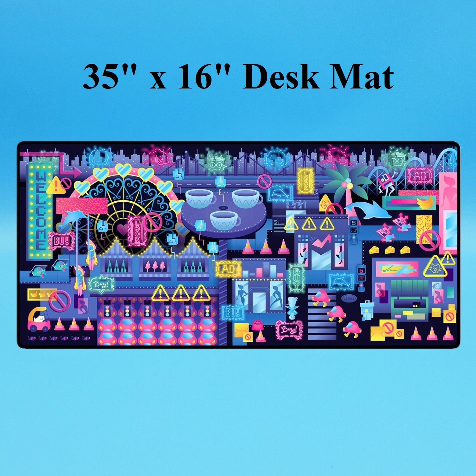 Deltarune Undertale Cyber City Large Desk Keyboard Mat Gaming Mouse Pad 35 x 16"