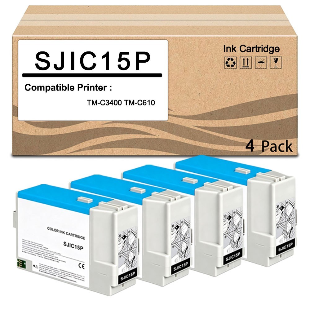 4 Pack SJIC15P Ink Cartridge Replacement for C33S020464 Ink Tank with Pigment