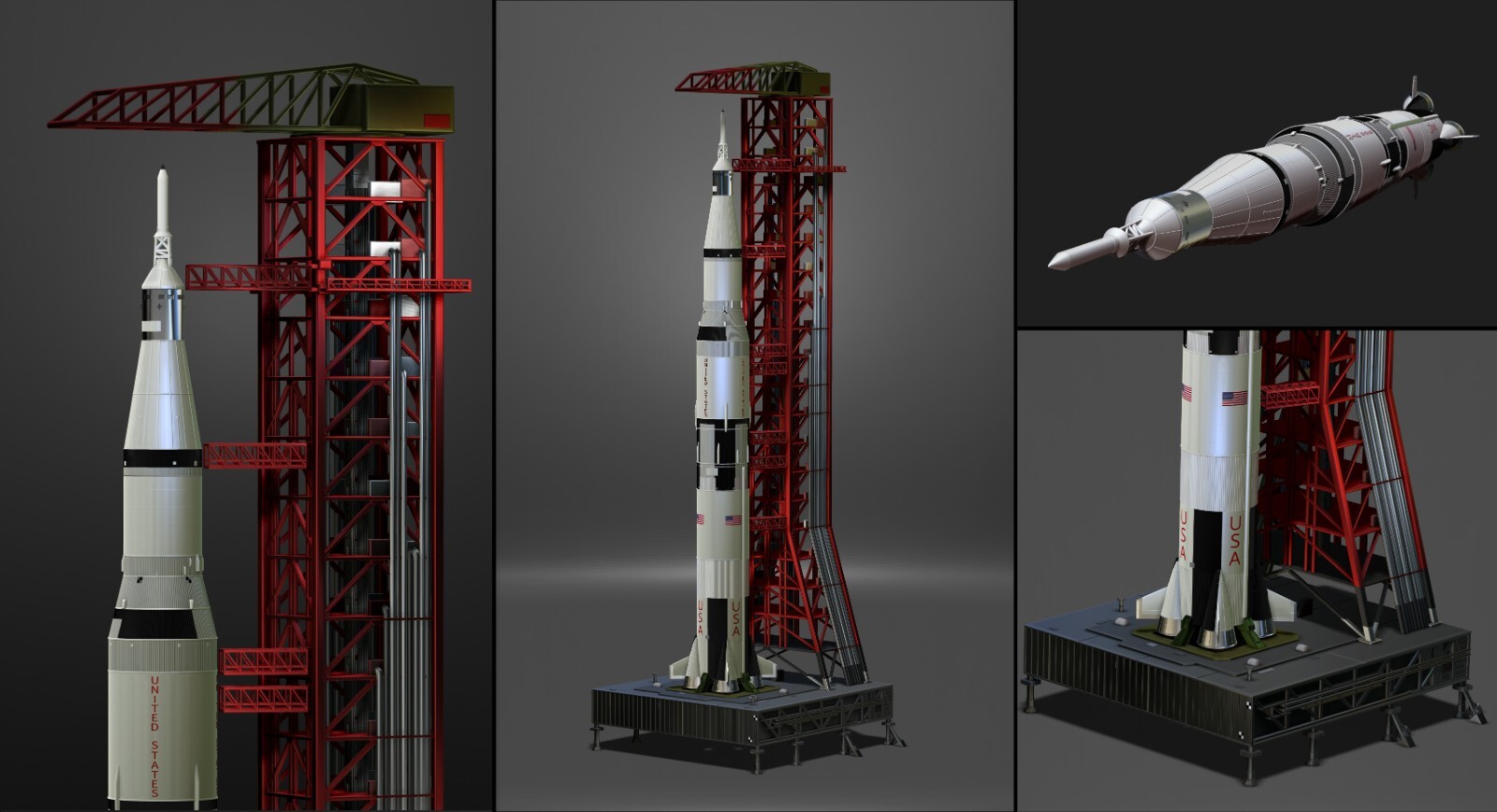 NASA Saturn 5 Rocket and Launch Pad Apollo 3D model file STL OBJ for 3D Printing