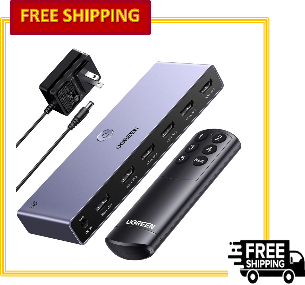 UGREEN 8K@60Hz HDMI Switch 5 in 1 Support 4K@240Hz HDR10+ HDCP 2.3 CEC HDMI 2.1
