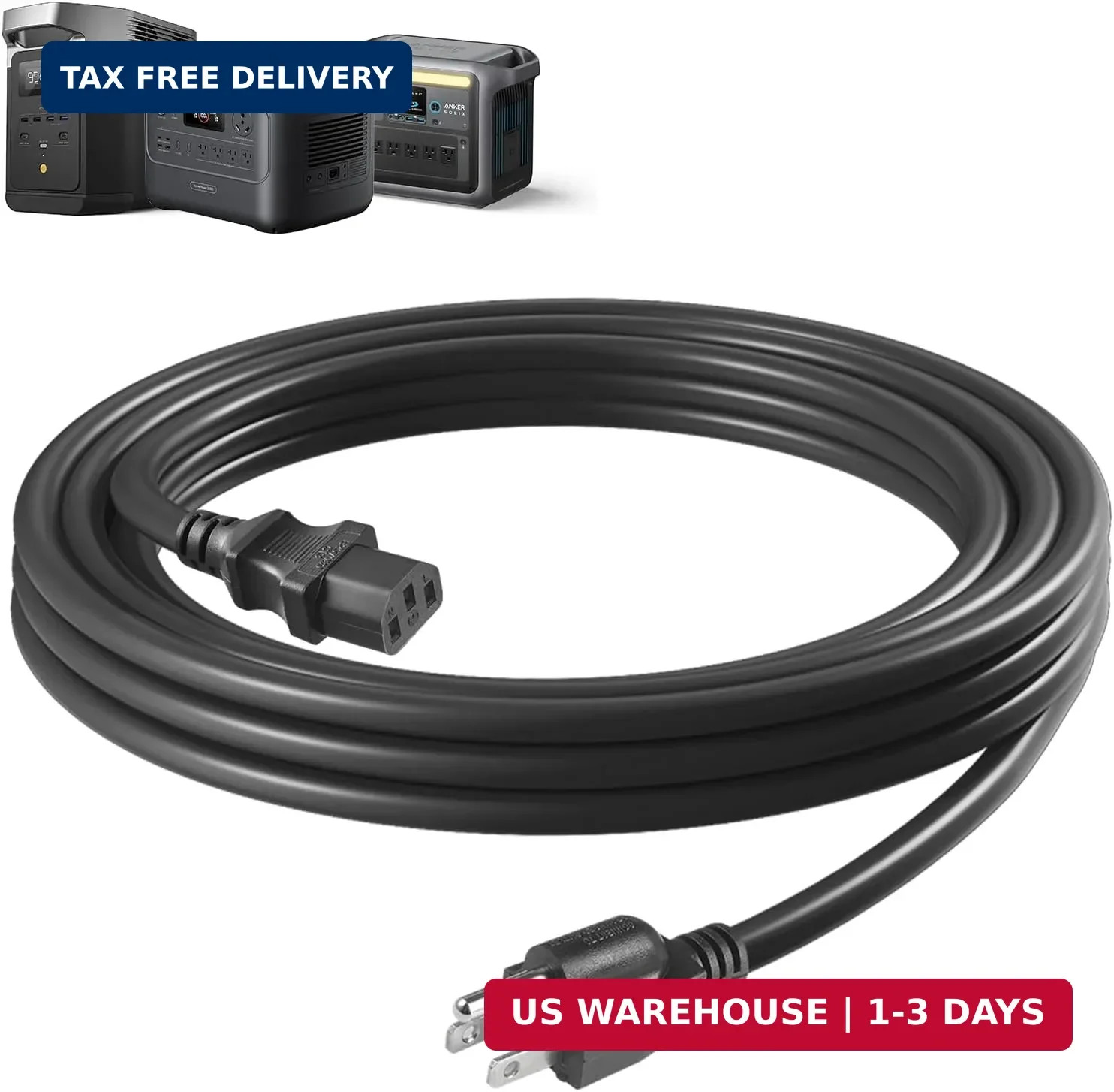 14AWG Heavy-Duty Power Station Charging Cable, UL Listed 125V 15A Universal AC P