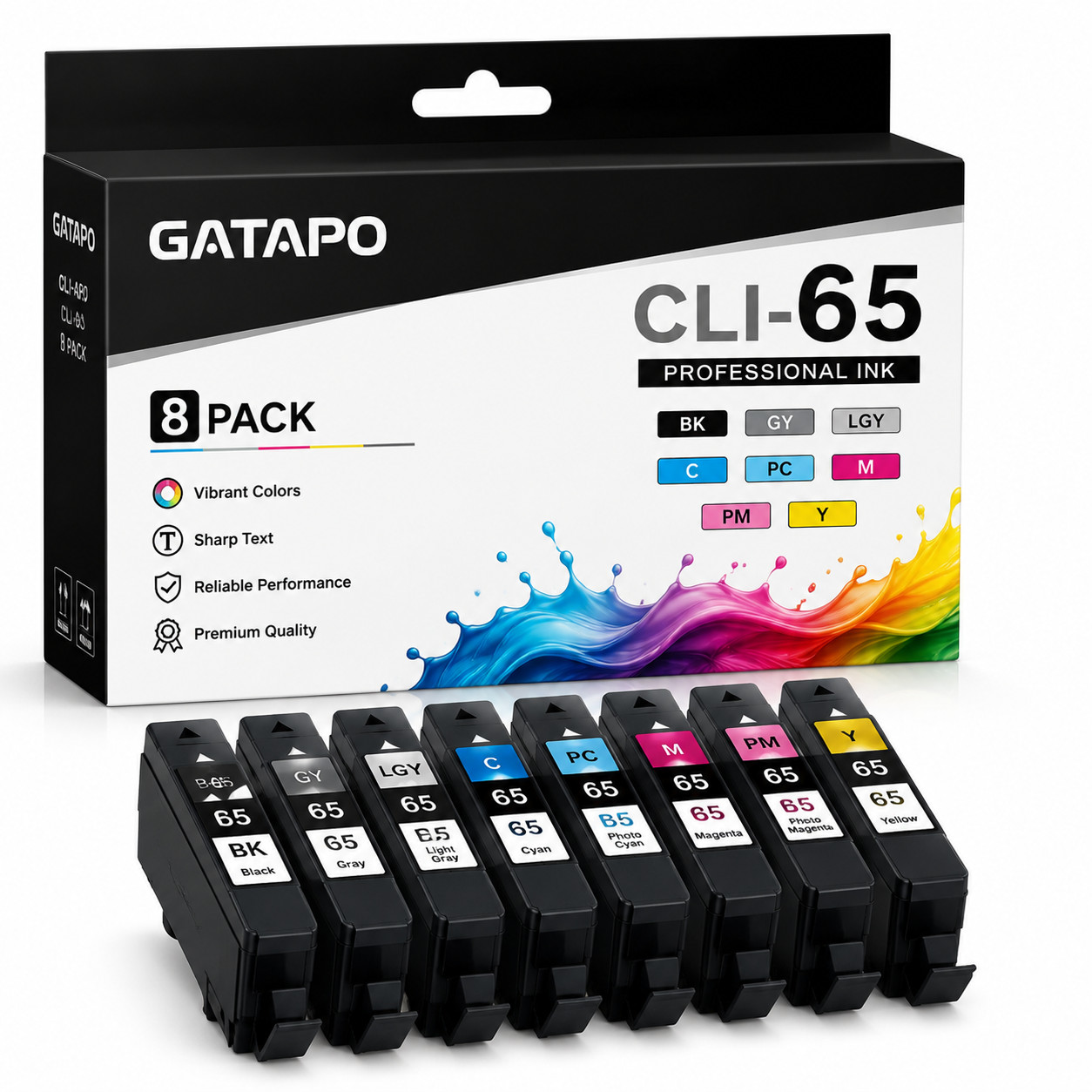CLI-65 8 Pack Color Ink Compatible For  PIXMA Pro-200 Pro-200S Printer