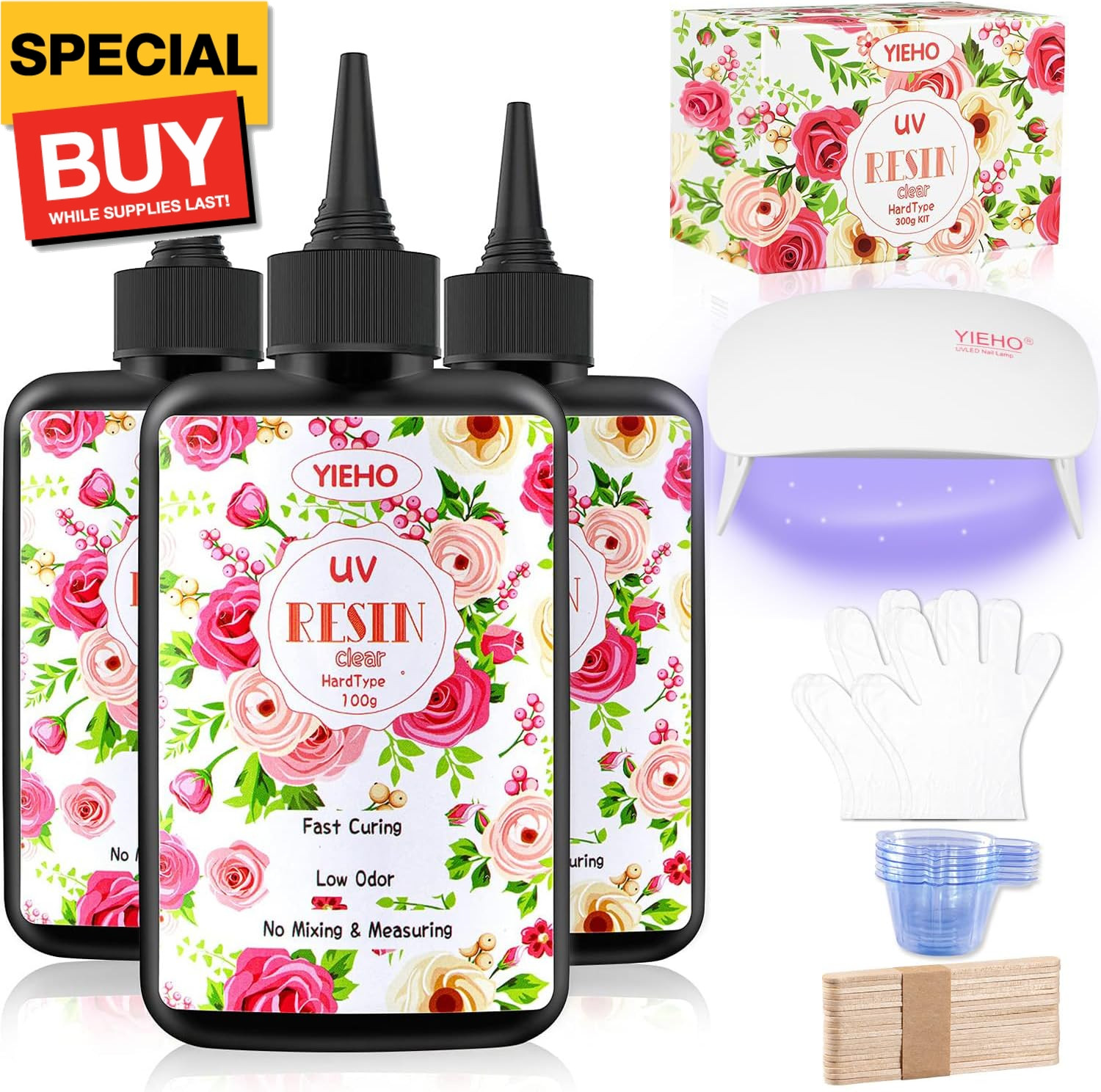 300g UV Resin Kit with Light-Upgraded Crystal Clear Hard UV Curing Premixed Epox