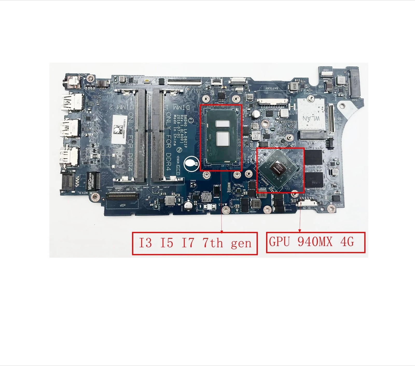 For DELL Inspiron 7560 7460 5568 Motherboard LA -D821P DDR4 940MX 4G CN-0kp4n2