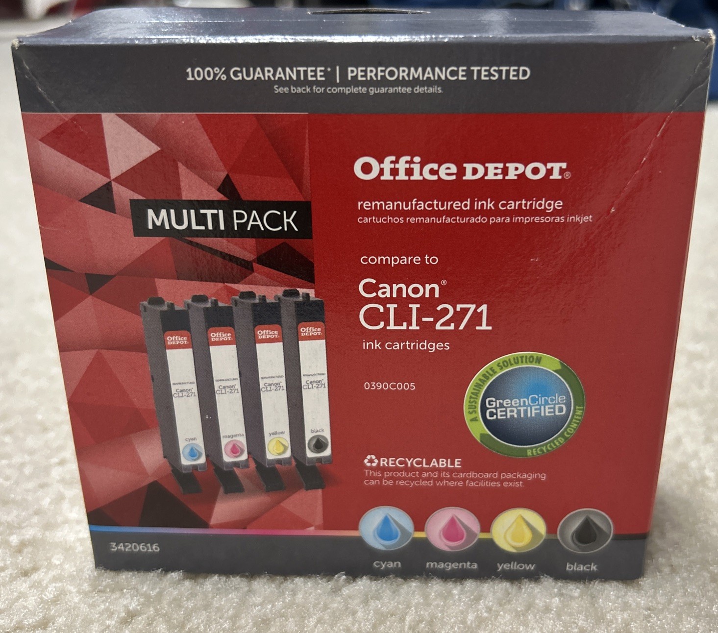 Office Depot For Canon CLI-271 Ink Cartridges Sealed  Cyan/Magenta/Yellow/Black