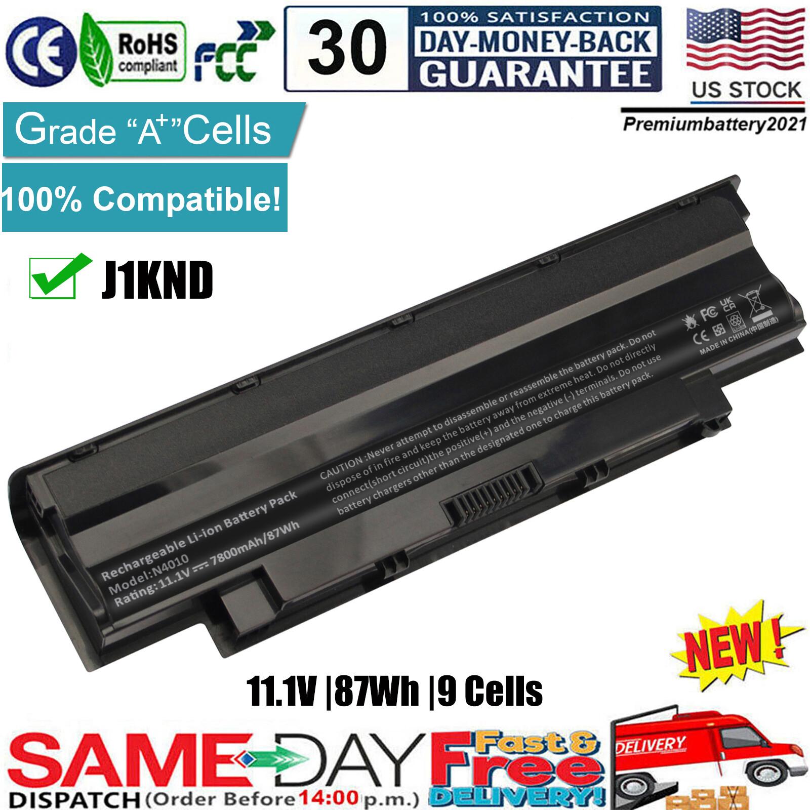 New Battery For Dell Inspiron N5010 N5110 N7110 N4110 N4010 04YRJH 7800mAh 9Cell