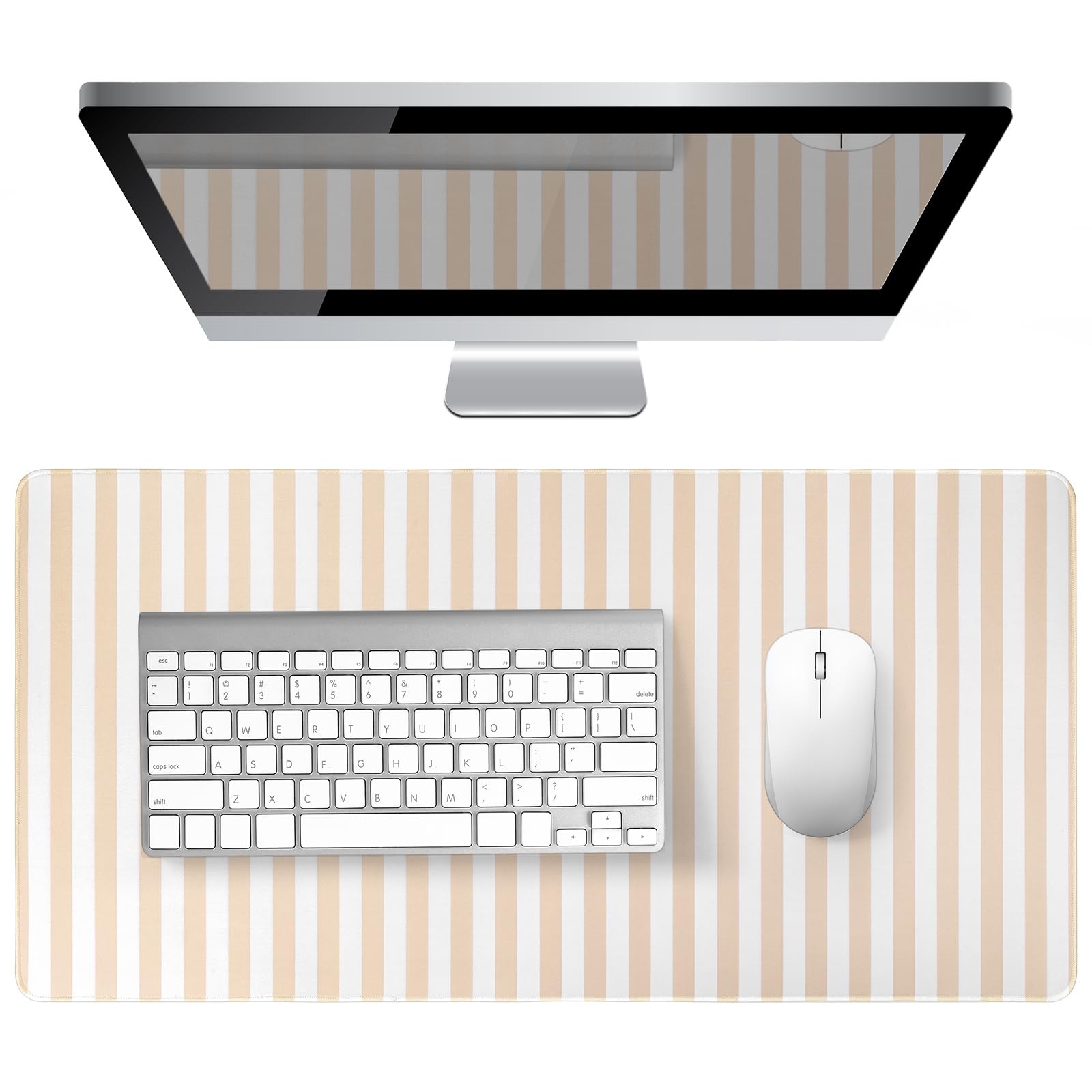 Beige Striped Desk Mat Large Mouse Pad Cute Keyboard Computer Protector
