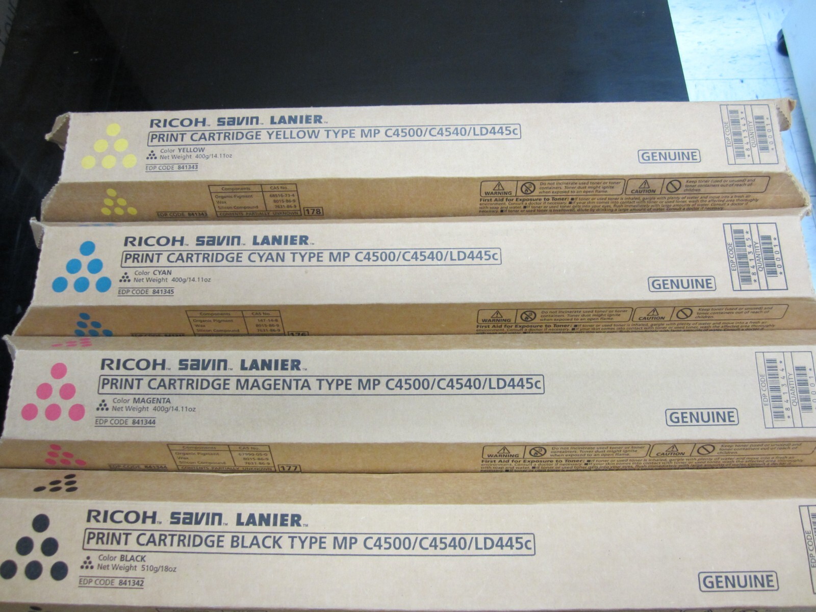 1-Set Genuine Ricoh C4500,C4540,LD445C CMYK Toners 841342,841343,841344,841345