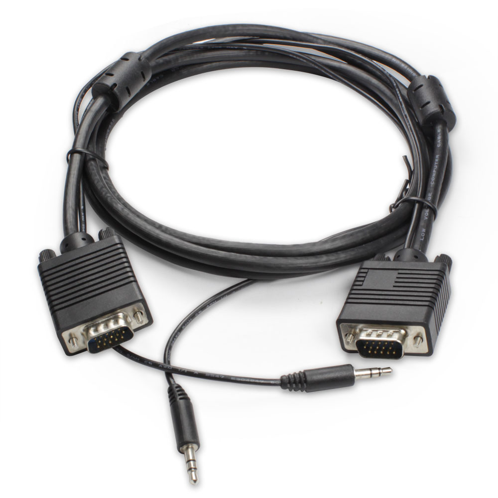 Short/Long M/M VGA Cable with Auxiliary Headset Stereo Sound Wire Cord CL2 Rated