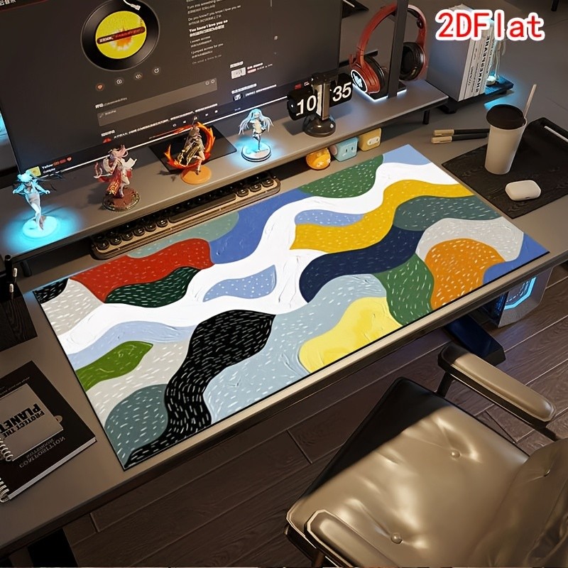 1pc Mouse Pad, Contrast Color Wave Texture, Durable Extra-Large Non-Slip Rubbe