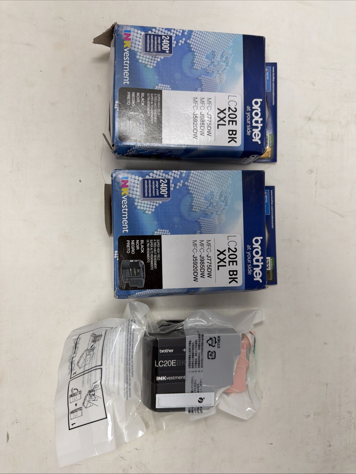Lot Of 3 LC20E BK XXL Brother Genuine Ink Cartridges Black 1 Pack 9/2027